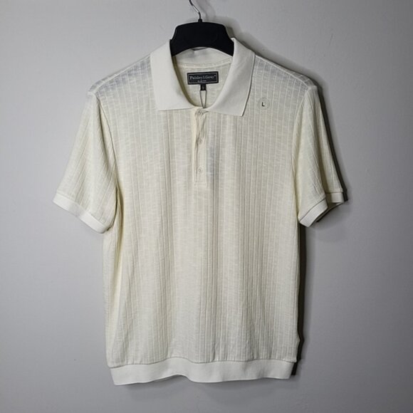 Paisley & Gray Men's Polo Shirt Knit Size L Slim Fit Cream Preppy Golf - Picture 1 of 8